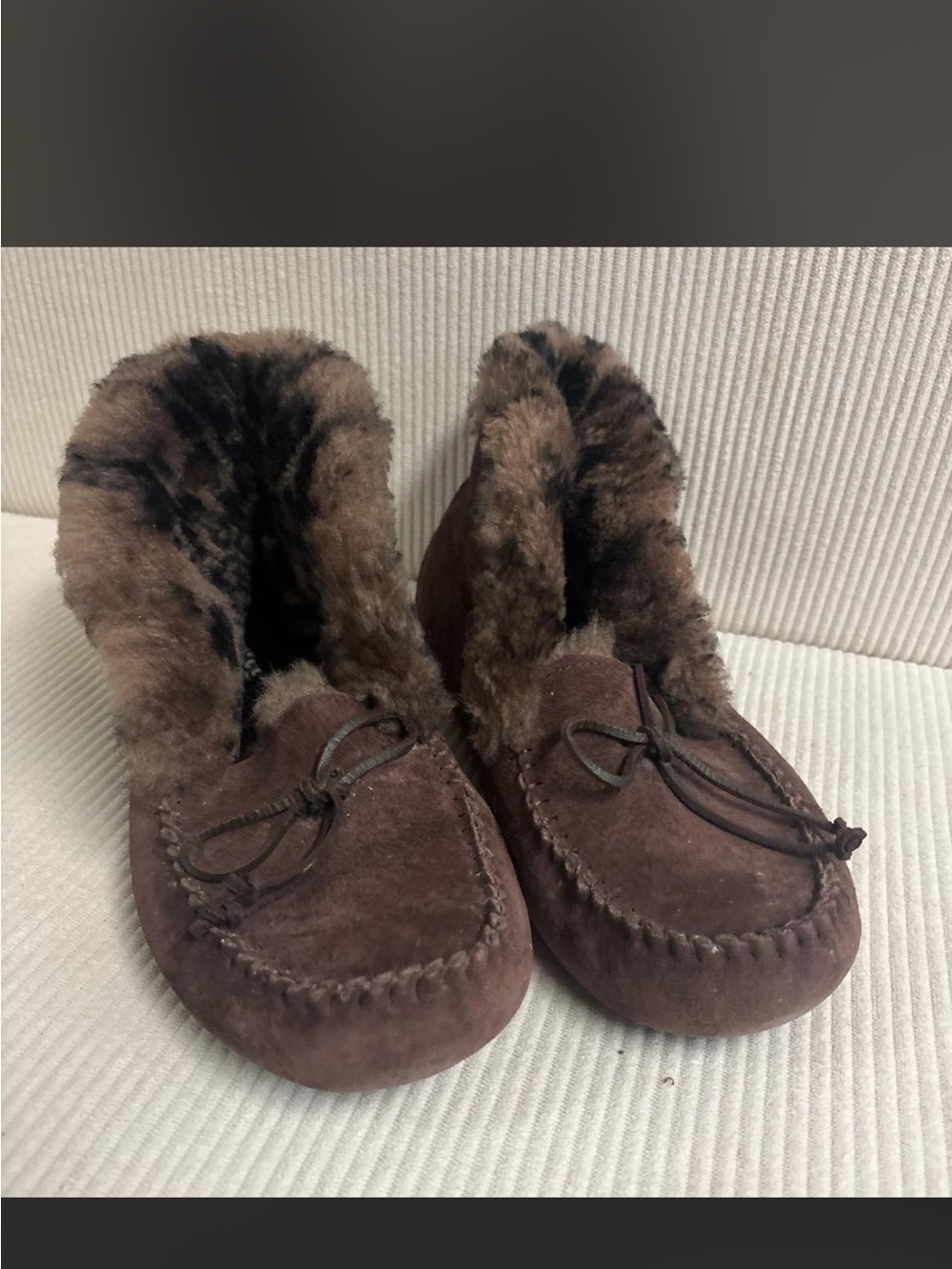 UGG Brown Suede Shearling Moccasin Slippers